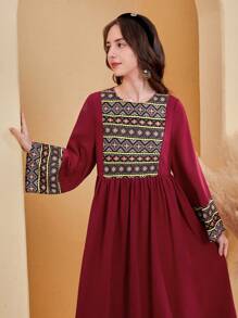 SHEIN Leap Crew 少女編織幾何拼接休閒裙