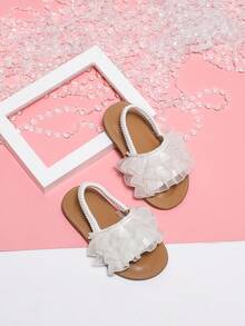 女孩夏季白色蕾絲可愛公主涼鞋帶甜美踝帶幼兒時尚嬰兒步行鞋 - 白色 - 查看 3