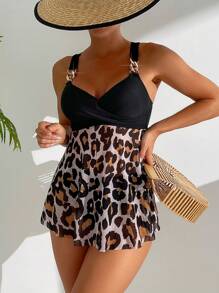 SHEIN Swim Áo ba lỗ họa tiết da báo dành cho nữ có trang trí xích và bộ tankini tam giác mùa hè - Nhiều màu - Xem 4
