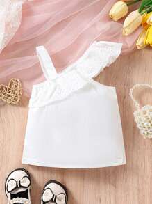 Infant Baby Girls' Lace Trim Oblique Shoulder Tank Top