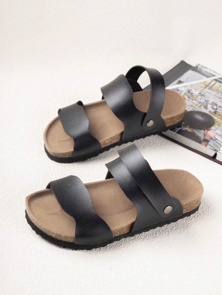 Sandalias Planas Negras Para Niños - Negro - Ver 1