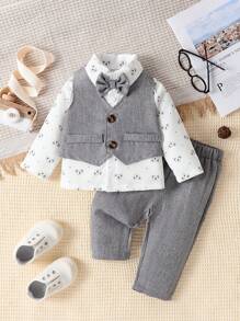 Baby Boys' Vest, Pants And Shirt 3pcs/Set With Bear Print For Fall - Multicolor - View 1