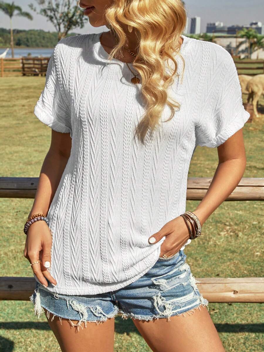 Chiquease Của phụ nữ Vòng cổ Ngắn tay Áo thun - trắng - Xem 1