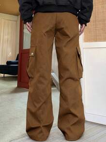 Manfinity EMRG Pantalones de carga de hombre de unicolor con pierna recta y largo largo en color caqui para salir - Marrón - Ver 2