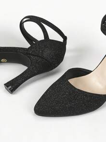 女士黑色尖頭細高跟時尚派對鞋 - 黑色 - 查看 6