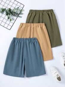 SHEIN Cậu bé Tween Màu thuần Quần short Với Chi tiết - Nhiều màu - Xem 2
