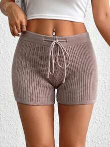 Chiquease Women's Drawstring Waist Sweater Shorts - Khaki - View 5