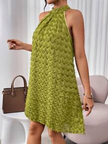 Chiquease Vestido De Cuello Halter Sin Mangas Con Ribete De Flecos Para Mujer - Verde - Ver 5