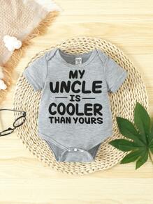 Baby Boy Short Sleeve Bodysuit With Slogan Print - Grey - View 1