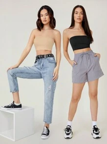 SHEIN BASICS Ladies' Solid Color Bandeau Top/Summer - Apricot - View 5