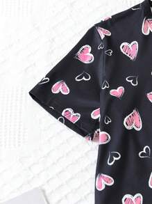 Teen Boy Simple Heart Pattern Printed Short Sleeve Top And Pants Set For Home Wearing - Multicolor - View 3