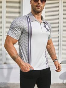 Manfinity Homme Nam In ngựa Cổ áo tương phản Áo polo - Màu Khaki - Xem 1