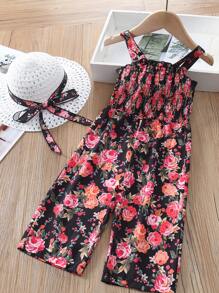 嬰兒女孩花卉印花寬腳連身褲配帽子 - 彩色 - 查看 1