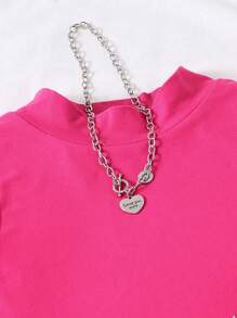 Teen Girl Solid Color Vest And Printed Knee-Length Skirt 2pcs/Set - Hot Pink - View 4