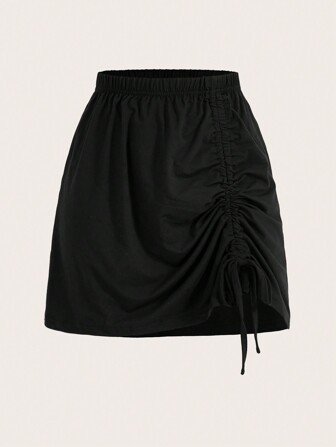 Women's Solid Color Elastic Waist Casual Pleated Mini Skirt