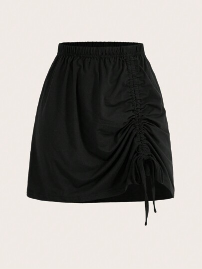 Gonna mini plissettata vita elastica casual tinta unita da donna