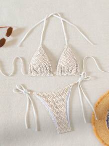 Swim Mod Summer Beach Hollow Out Two Pieces Bikini Set - Apricot - View 1