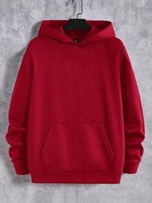 Manfinity RebelGame Men's Hooded Sweatshirt With Printed Emotional Expressions And Warm Fleece - Burgundy - View 2