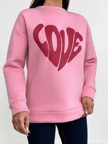 EURMUSE 女士愛心字母印花圓領運動衫