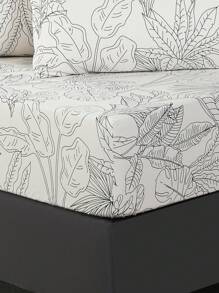 2/3pcs Fitted Sheet Sets, 90g Polyester Brushed Fabric, Plant & Flower Pattern, Includes 1 Fitted Sheet And 2 Pillowcases - White - View 8