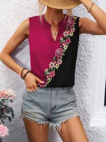 SHEIN VCAY Thêu Hoa Đính đá Cổ áo có khía Áo không tay - Nhiều màu - Xem 7