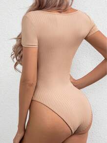 SHEIN PETITE Rib-Knit Scoop Neck Summer Women Bodysuit - Apricot - View 2