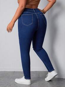 SHEIN EZwear 大碼撕破款修身牛仔褲 - 藍色 - 查看 2