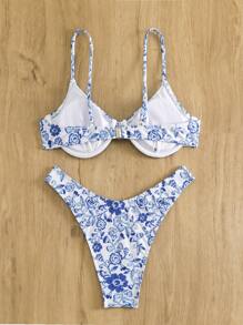 SHEIN Swim Summer Beach Ensemble de bikini imprimé floral pour femme