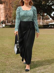 SHEIN Frenchy Kích thước lớn Váy thẳng Với thắt lưng - màu đen - Xem 1