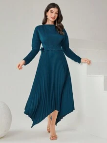 Modelyn Vestido de mujer con mangas largas y pliegues, estilo árabe, abaya, vestidos largos de noche