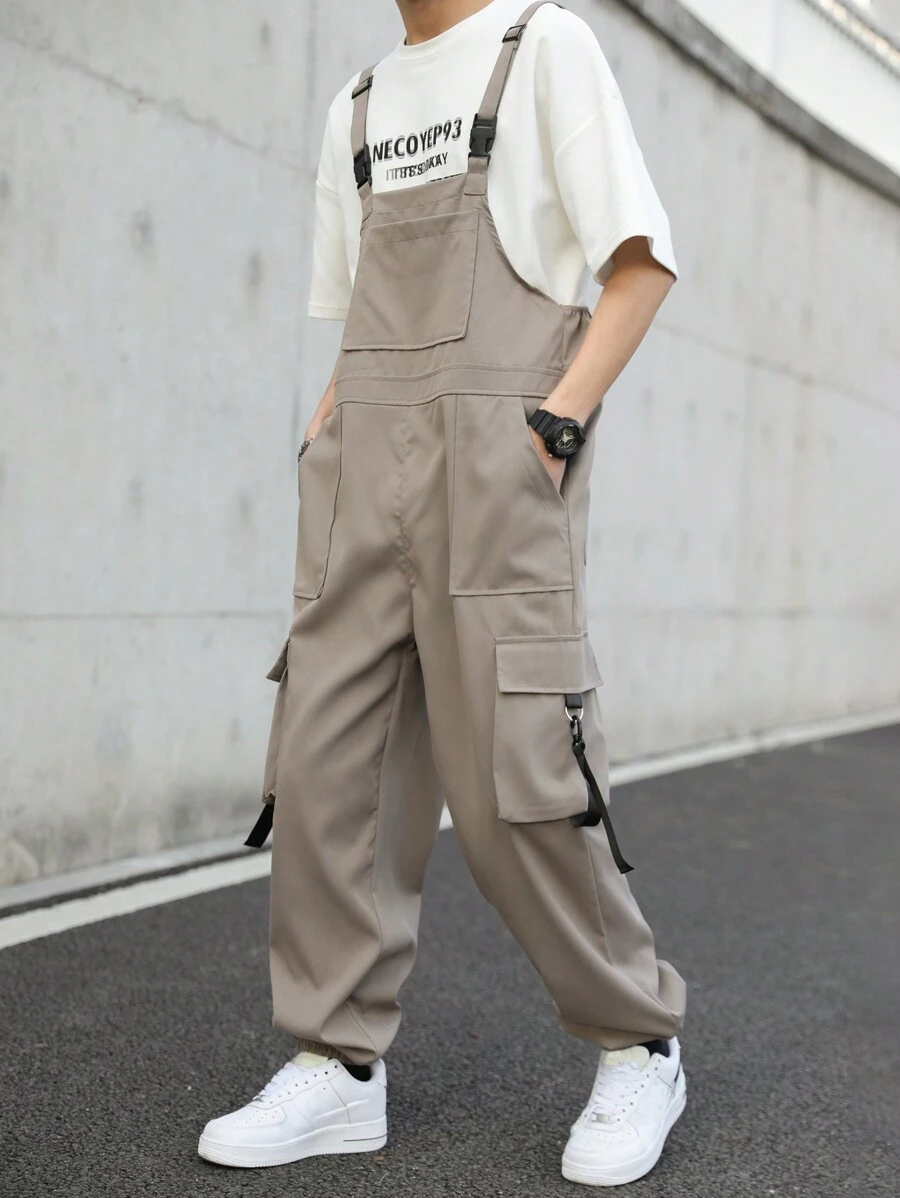 Manfinity Hypemode Men's Cargo Pocket Overall Jumpsuit - Grey - View 1