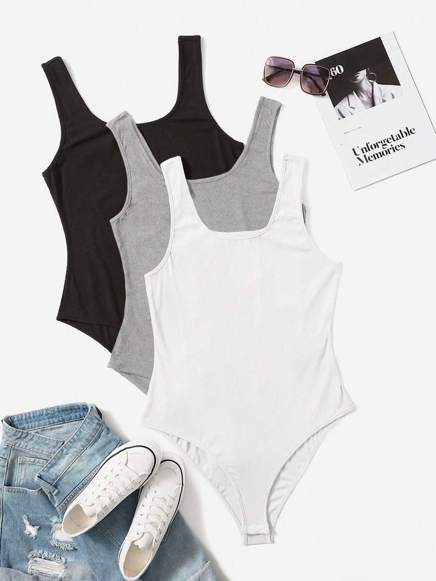 Flirla 3入組單色連身衣,適用於大碼女性 - 彩色 - 查看 1