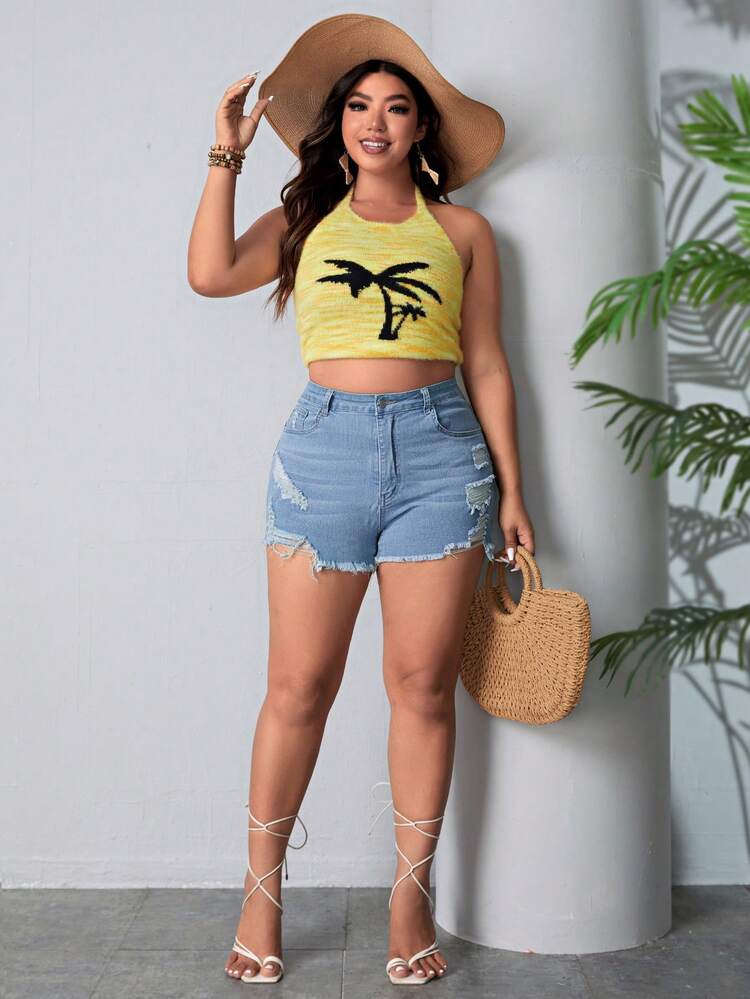 Plus Size Women'S Distressed Denim Shorts