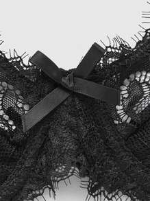 ROMWE Goth Women's Underwire Lace Bralette Top, Lingerie, For Valentine's Day - Black - View 4