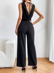 SHEIN Clasi 女式無袖露背方領連身褲 - 黑色 - 查看 3