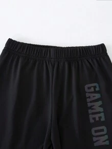 SHEIN Young Boy Game Console Printed Short Sleeve T-Shirt And Shorts Set With Hat, School, Campus, College - Black - View 8