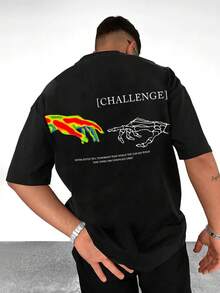 Manfinity EMRG 男士熱手印花寬鬆 T 卹 - 黑色 - 查看 1