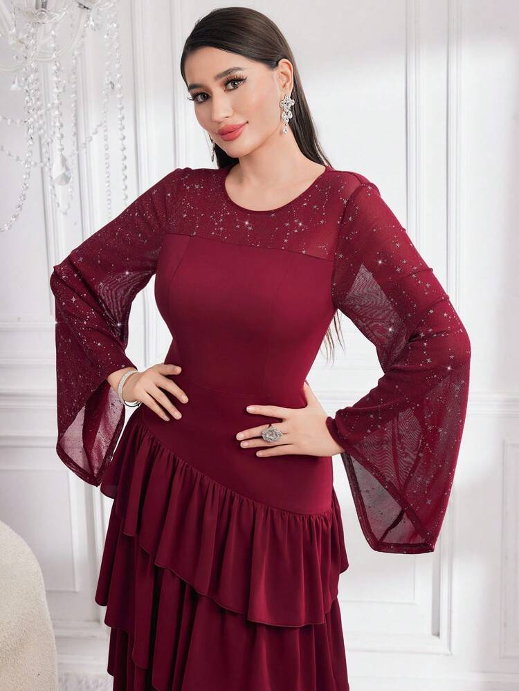 Women'S Ruffle Hem Flounce Sleeve Dress