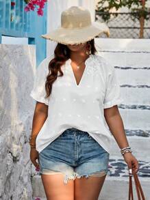 SHEIN Clasi Kích thước lớn Của phụ nữ Chải Cổ chữ V Lá sen tỉa Áo sơ mi - trắng - Xem 4