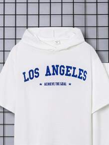 SHEIN Teen Boy Casual Letter Printed Short Sleeve Hooded Top And Pants Set For Spring/Summer - White - View 5