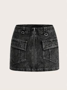 SHEIN ICON 低腰貨物風格裙子 - 灰色 - 查看 2