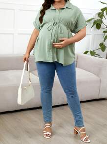 SHEIN Maternity Plus Size Solid Color Batwing Sleeve Shirt