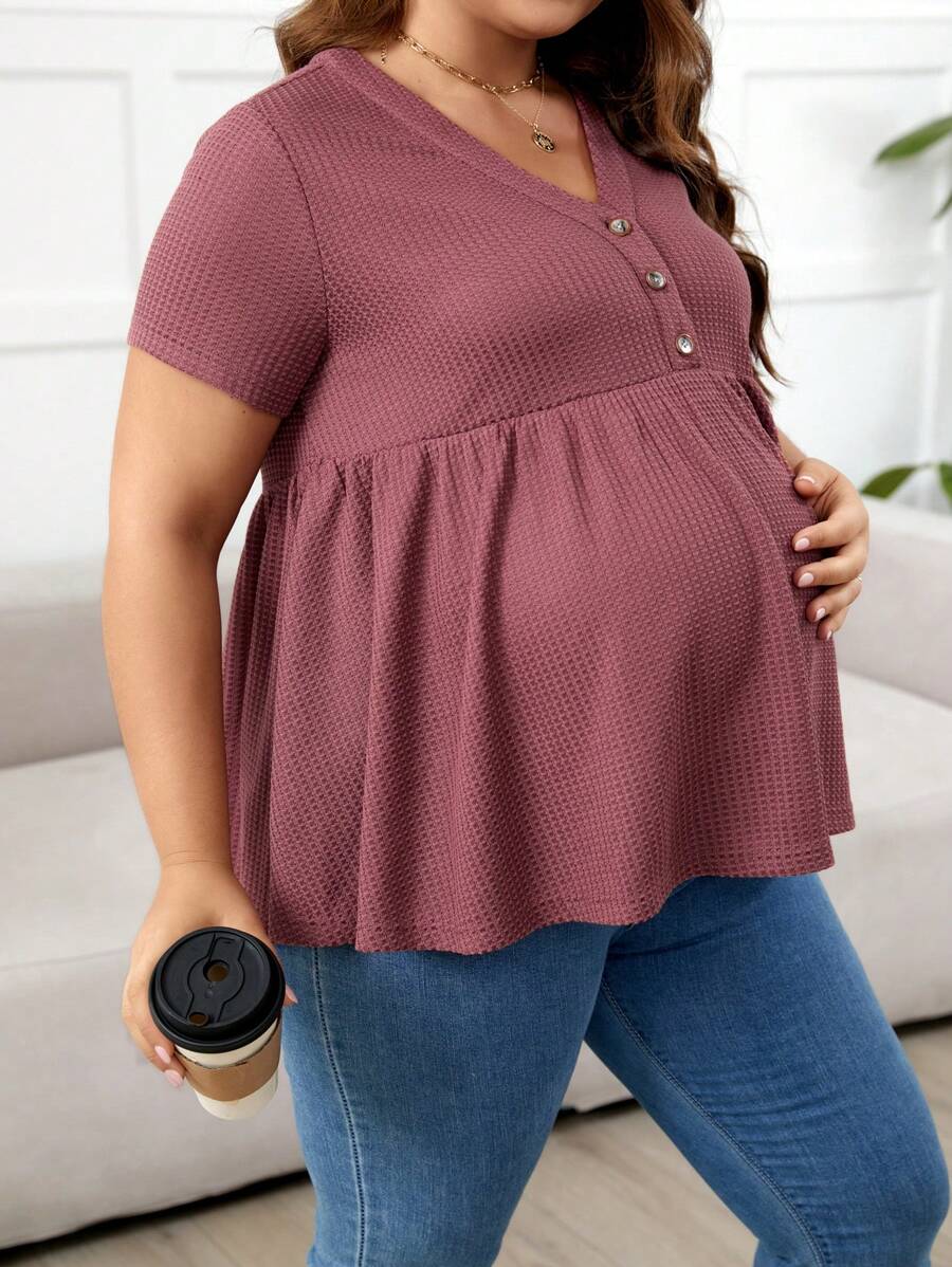SHEIN Pregnant Women'S Plus Size V-Neck Short Sleeve T-Shirt For Maternity