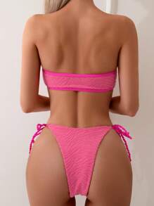 SHEIN Swim Letni bez ramiączek teksturowany zestaw bikini z węzłem z przodu i wiązaniami po bokach Valentine