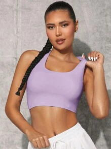 VARSITIE 純色交叉背運動背心 - 紫色 - 查看 5