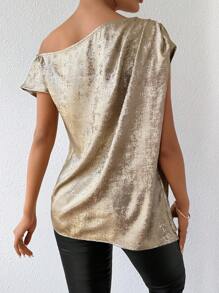 Chiquease Của phụ nữ Vai xiên Dài Áo sơ mi - Màu Khaki - Xem 2