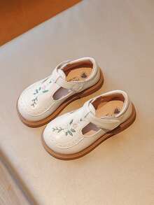 Girls' Comfortable And Lightweight Flat Shoes With Floral Pattern And Strap For Spring And Autumn - Beige - View 2