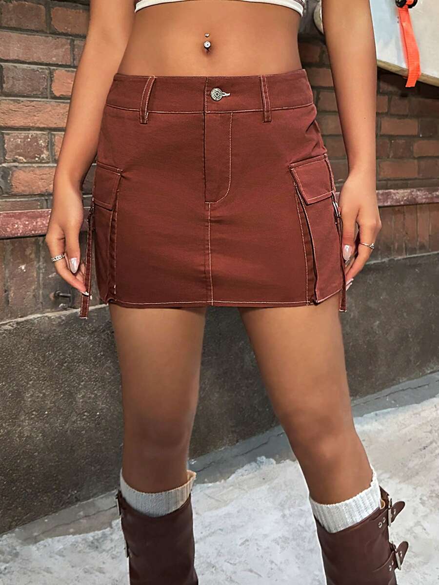 SHEIN EZwear Red Color Jacquard Women's Skirt - Redwood - View 1