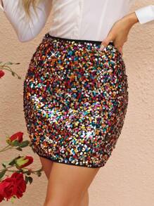 SHEIN Clasi Slim Fit Glitter Skirt - Multicolor - View 1