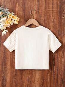 SHEIN 青少年女孩短袖毛衣,蝴蝶結裝飾 - 杏色 - 查看 2